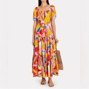 FARM Rio Neon Macaws Off Shoulder Maxi dress with beaded belt Medium